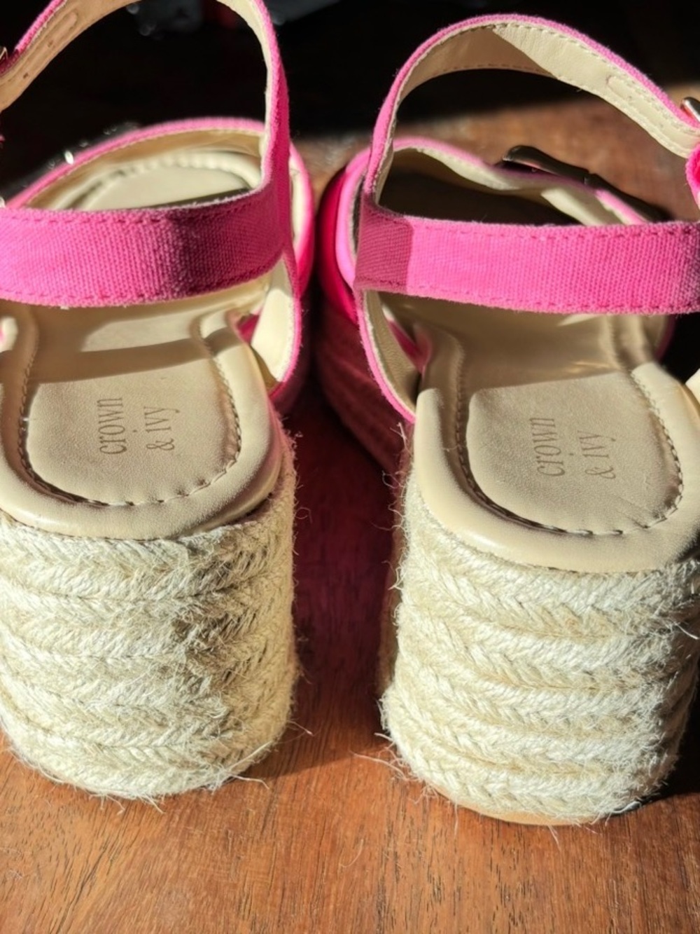 crown & ivy Hot Pink Espadrille Wedge Sandals with Buckle - Picture 5 of 10